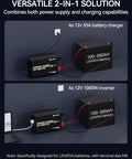 Diagram showing 1000W Pure Sine Wave Inverter Charger with 55A LiFePO4 Battery Charger connected as inverter and battery charger.