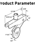 Pack Of Four Steel Sliding Screen Door Rollers Replacement Kit For Patio And Garage Doors Quick Swap gliding wheel dimensions illustration.