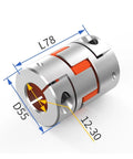 Heavy Duty Aluminum Plum Flexible Shaft Coupling With Durable Spider Jaws For High Torque CNC Applications And Motor Drive Systems. Dimensions L78, D55.