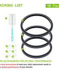Replacement Gasket Seal Ring For High Power Blender 600W 900W Series 10 Pack Food Grade Silicone With Lip Leak Proof Durable Dishwasher Safe Keeps Blades Running Smooth And Quiet Easy Fit. 10-pack black silicone rings