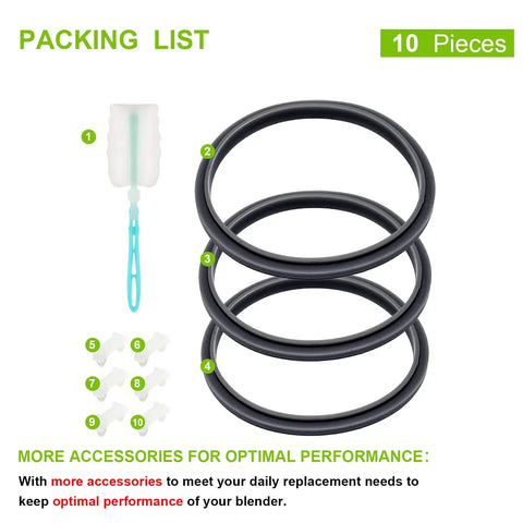 Replacement Gasket Seal Ring For High Power Blender 600W 900W Series 10 Pack Food Grade Silicone With Lip Leak Proof Durable Dishwasher Safe Keeps Blades Running Smooth And Quiet Easy Fit. 10-pack black silicone rings