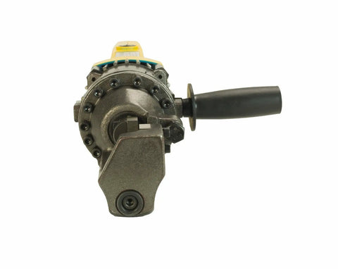 Steel Dragon 5/8 Inch Electric Rebar Cutter, 1050W Hydraulic Rebar Bucker showcasing the front view with handle, ready for cutting.