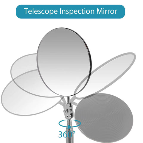 Telescoping Circular Inspection Mirror With Flexible Shaft 360 Degree Rotation Round Mirror Extended Handle 4 Inch Diameter