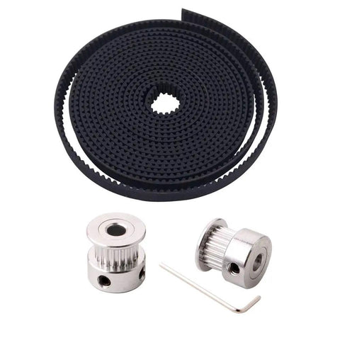 Pro Grade 2M GT2 Timing Belt Kit With 20-Tooth Aluminum Pulleys, 5mm Shafts, 2mm Pitch And 6mm Wide Rubber Belt, Includes 2 Pcs Allen Wrench For 3D Printers And CNC Machines