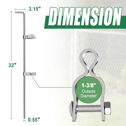 Chain Link Gate Drop Rod Kit One And Three Eighths Inch By Thirty Two Inch Cane Bolt dimensions and close-up view