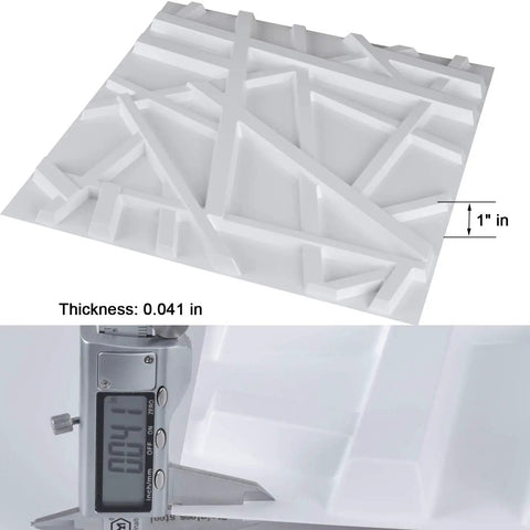 Dope 3D Wall Panels for Interior Decor Matte White Striped Geometric PVC 12 Pack 1 inch thick detail view with caliper