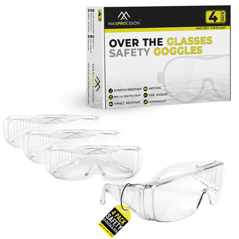 OTG Safety Glasses For Over Eyeglasses Pack Of 4 For Men And Women Anti Fog Dust Proof UV Protection ANSI Z87 1 Scratch Resistant