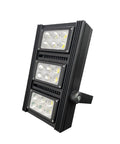 100W 300W LED Flood Light IP66 Waterproof Security Wall Light 6500K 130Lm W angled view showcasing black aluminum build and heat sink.