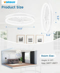Compact 20in Bladeless Ceiling Fan With Dimmable Led Light And Wifi App Control Low Profile Flush Mount Bedroom Upgrade showing product size and room fit.
