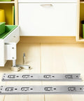 Stainless Steel Drawer Slides With Silent Glide And No-Fuss 14 Inch Full Extension Side Mount Replacement Rails for kitchen use.