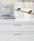 Black T Bar Cabinet Pulls 3.78 Inch Hole Distance, Solid Wood With Aluminum Base installed on kitchen drawer