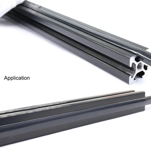 Tight Fitting Aluminum Extrusion T Slot Covers And Slick Seal Strips For 3030 1515 4040 Profiles, shown from above and side view.