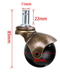 Side view of 2 Inch Grip Ring Swivel Ball Caster Wheels For Furniture Rolling Chairs Office Chairs Dining Chairs Antique Brass Finish Durable Steel And PP.