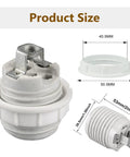 Built Rock Solid E26 Ceramic Screw Base Sockets With Premium Aluminum Shade Ring UL Listed Porcelain Lamp Holders For LED CFL Bulbs Plug And Play Fixture Replacement, showing product size dimensions.