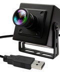 50FPS Global Shutter USB Camera With Wide Angle Distortion Free Color Lens USB 2.0 Plug And Play For Golf Swing Slow Motion Industrial Machine Vision VR And Robotic Vision, shown from the front with USB connector.