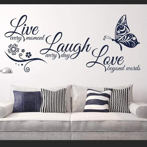 Live Every Moment Laugh Every Day Love Silent Wall Sticker Black PVC Non Toxic Family Inspirational Wall Art for living room