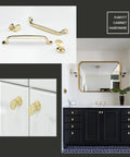 Bathroom installed 4 Pack Polished Brass Cabinet Knobs Set Solid Zinc Alloy Pulls for drawers and cupboards, enhancing decor.