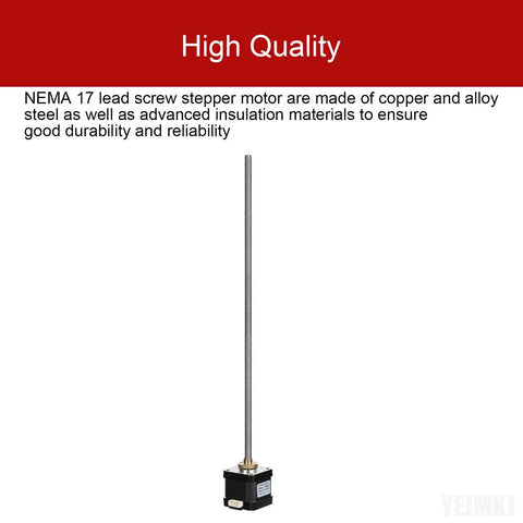 YEJMKJ NEMA 17 stepper motor with 350mm T8 lead screw; side view, black housing