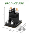 Tecreddy 725-06153A starter solenoid for Cub Cadet riding mower; front view, black plastic housing with two copper terminal posts