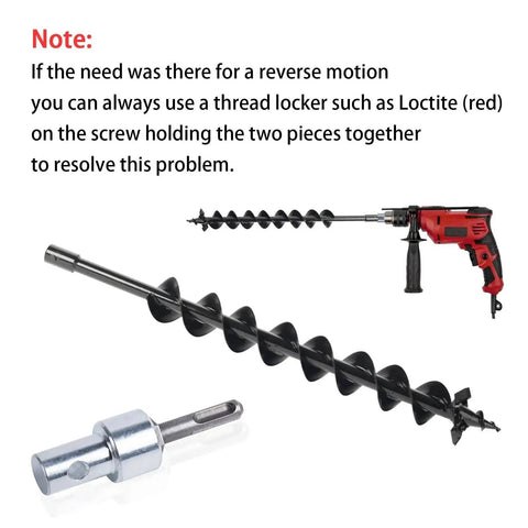 Round Handle Drill Adapter With Two Slots And Two Pits shown with auger bit and electric drill attachment in use.