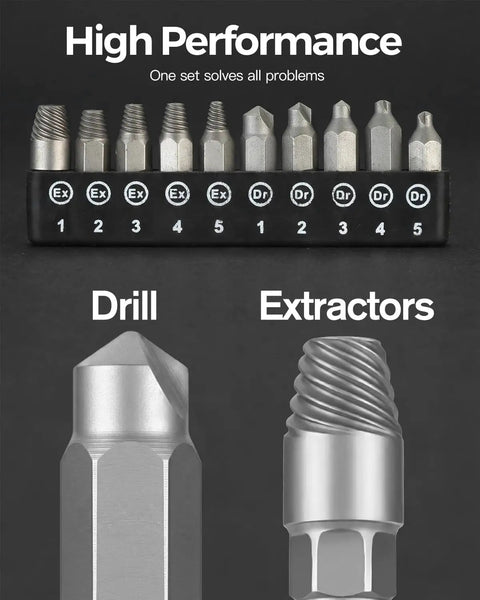 11 Piece Screw Extractor Set With Self Locking Extension Rod Fix Stripped And Damaged Screws Fast The Smart All In One Tool Kit