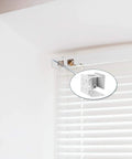 Six Piece 1 Inch White Blind Bracket Set For Box Mounting, Low Profile Headrail Brackets shown mounted in situ with inset detail