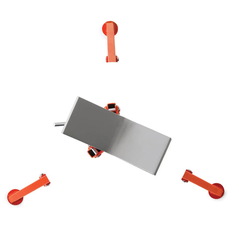 Folded view of the V Head Folding Pipe Stand With 12 Inch Pipe, Heavy Duty Portable Red Stand, Quick Height Adjust, steel parts.