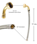 Braided Stainless Steel Dishwasher Connector With 90 Degree Elbow 72 Inch Length 3/8 Inch Compression fitting detail