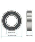 FOCMKEAS 1614-2RS deep groove ball bearing, chrome steel with double black rubber seals; front and side views