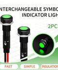 Two Pack 8mm LED Indicator Light 12V-24V IP67 Green Signal Lamp With 180 Interchangeable Symbols High Brightness Night Visibility Waterproof DIY Indicator Kit For Cars Boats And Panels, 2pcs