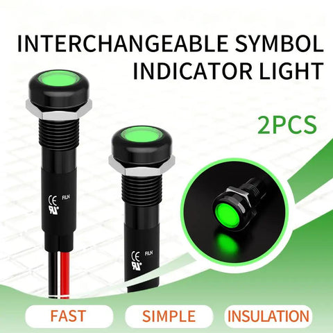 Two Pack 8mm LED Indicator Light 12V-24V IP67 Green Signal Lamp With 180 Interchangeable Symbols High Brightness Night Visibility Waterproof DIY Indicator Kit For Cars Boats And Panels, 2pcs