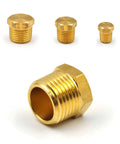 Heavy Duty Brass Hex Pipe Plug Fittings Kit, 24 Pieces, Includes One Eighth Inch, One Quarter Inch, Three Eighth Inch, And One Half Inch NTP Male Thread Plugs, Durable Corrosion Resistant Brass, Leak Proof Seal For Plumbing, DIY, And Home Improvement kit image showing different size brass plugs.