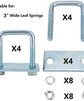 Heavy Duty Leaf Spring Clamp Kit Fits Up To 3 Inch Wide Springs Locks Leaves Tight For Super Axle Torque Control And Sturdy Suspension Stability, 4 Pack, steel clamps and hardware