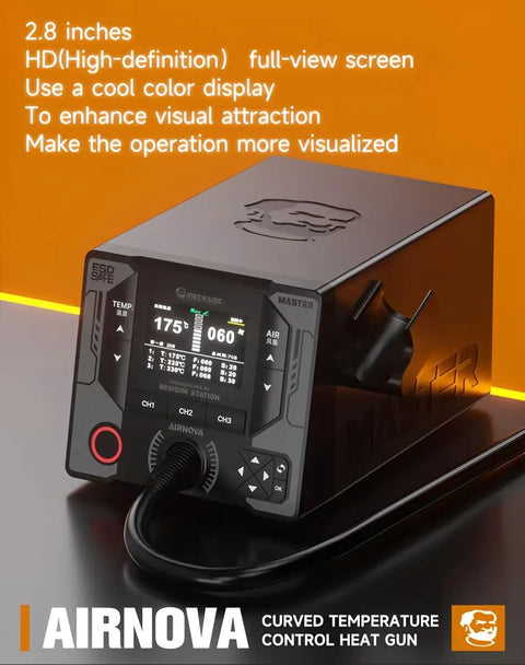 Beastly 1200W Smart Hot Air Rework Station with 2.8 inch HD display, flare nozzle, precise heat gun, curved temperature control visible