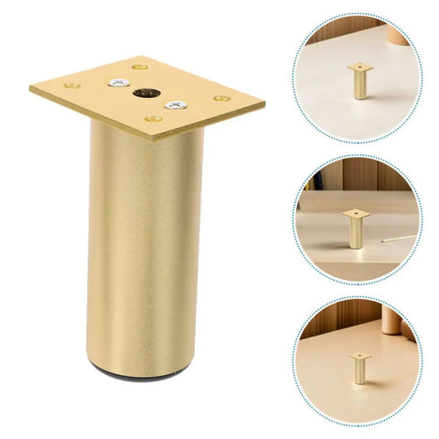 Adjustable Round Aluminum Furniture Legs With Rubber Pads, 4 Pack for tables and desks in golden finish