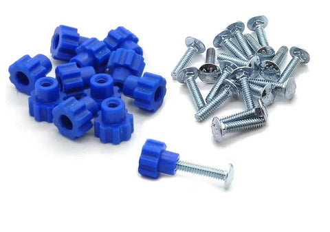 Drop In Hardware Upgrade For Plastic Pet Carriers And Portable Dog Crates Featuring Sixteen Bad Boy Seven Eighth Inch Steel Bolts Matched With No Sweat Blue Thumb Screws.
