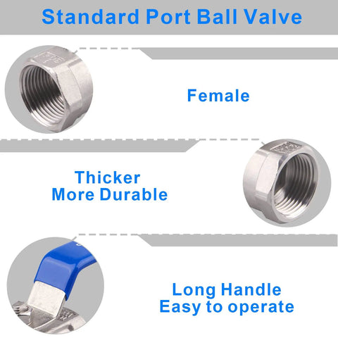 Stainless Steel 1 Inch Ball Valve NPT Standard Port For Water Oil Gas Built Tough Serviceable 1PC Valve With Female To Female Threads 304