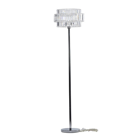 Modern Silver Metal Floor Lamp With Crystal Embellishments, Tall 62 Inch Stand, Acrylic Glass Shade, sleek silver finish