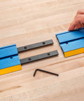 Low Profile Straight Edge Guide Rail Kit Extension Setup For Circular Saw Router And Jigsaw shows aluminum rail pieces aligning.