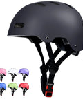 Black lightweight multi sport helmet with hard ABS shell and shock absorbing foam for bicycle skateboard scooter roller skating