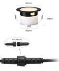 Warm White 16 Pack Recessed LED Deck Lights, 1.22 Inch Diameter, 0.94 Inch Mount Hole, diagram of LED light and cable connection