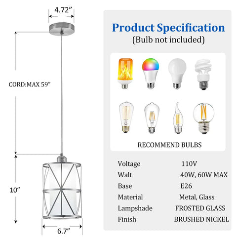 Totally Sleek Modern Mini Pendant Light In Brushed Nickel With Frosted Glass Shade 1 Light Adjustable Cylinder Pendant 59 Inch Cord