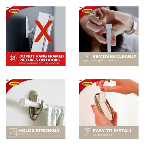 Damage Free Hanging 3 Hook Wall Decor Hooks In Brushed Nickel Finish showing clean removal, installation, and weight support.