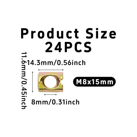 24Pcs M8x14mm Barrel Nuts Cross Dowels Slotted Nuts Hardware Replacement Kit For Bunk Beds Headboards Chairs And Furniture Zinc
