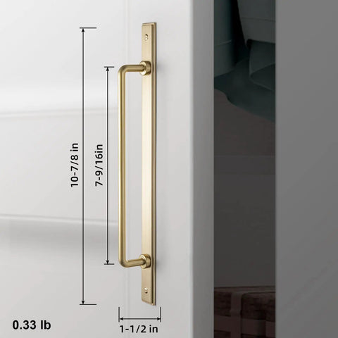 2 Pack 7 9 16 Inch Center To Center Champagne Bronze Cabinet Bar Pulls With Demi Plaquette Backplate installed on white cabinet.