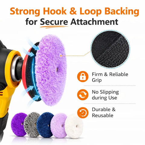 Kick Serious Shine With This 6 Inch Wool Cutting And Polishing Pad Set showing strong hook and loop backing for secure attachment.