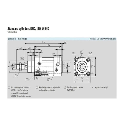 Technical drawing of Heavy Duty Aluminum Pneumatic Cylinder Featuring Double Acting Air Design For Industrial Automation.