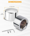 Dimensions of Chrome Front Axle Nut Covers for Harley Davidson Bikes CNC Aluminum Axle Nut Caps with screws and wrench.