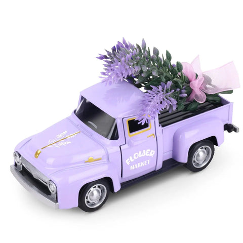 Mini Lavender Metal Truck With Lavender Bouquet Farmhouse Decor Vintage Purple Pickup Tiered Tray Accent For Country Home Rustic Metal Truck Decoration For Shelves And Tables Adorable Small Space Decor