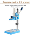 Rock Solid Cast Aluminum Bench Drill Stand With 90 Degree Rotating Fixture, blue, for mini drill presses, no wrenches shown